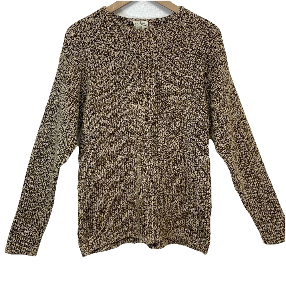 J Crew Chunky  Sweater Men Medium Thick 100% Cotton‎ Brown Casual Work Retro